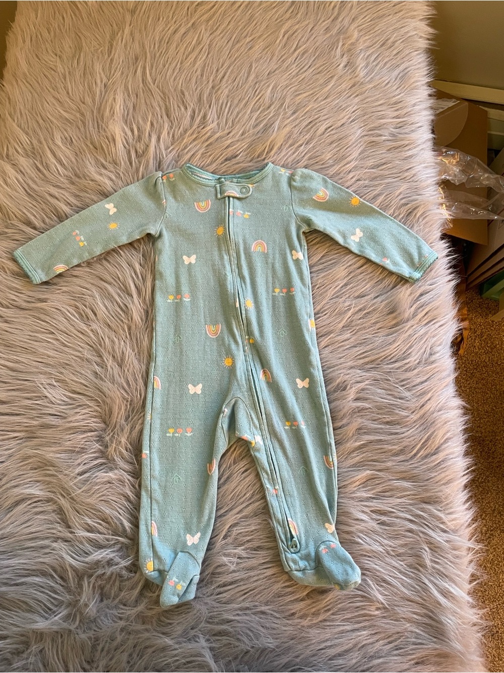 🥳Carter's Mint Blue Footed One-Piece with Rainbows & Butterflies